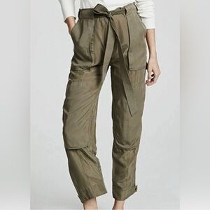 Rag & Bone HENRI 100% Silk green Pants Military Cargo Pockets Belt Crop